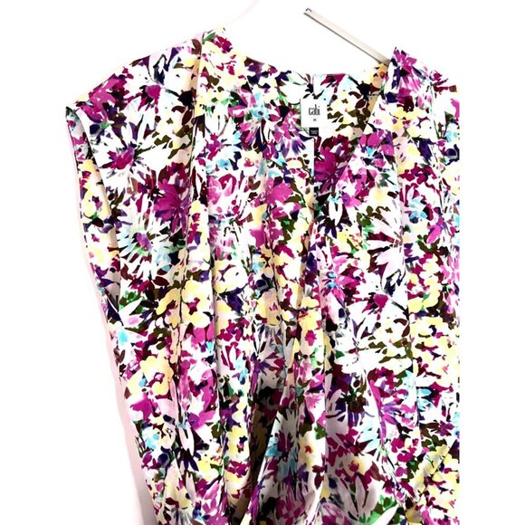 NEW Cabi #5211 Purple Eden Floral Wrap Top Flower Power Cap Sleeve Size M - Picture 7 of 12